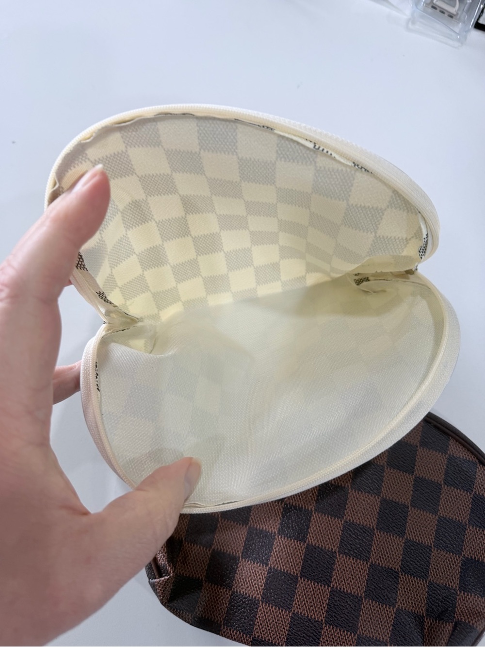 Checkerboard Cosmetic Pouch Duo - Brown & White - Picture 3 of 5